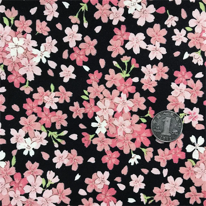 CF656 Dark Base Pink Sakura Printed Brozen Cotton Fabrics For The Kimono Table Clothes Door Curtains DIY Handbags' Fabrics