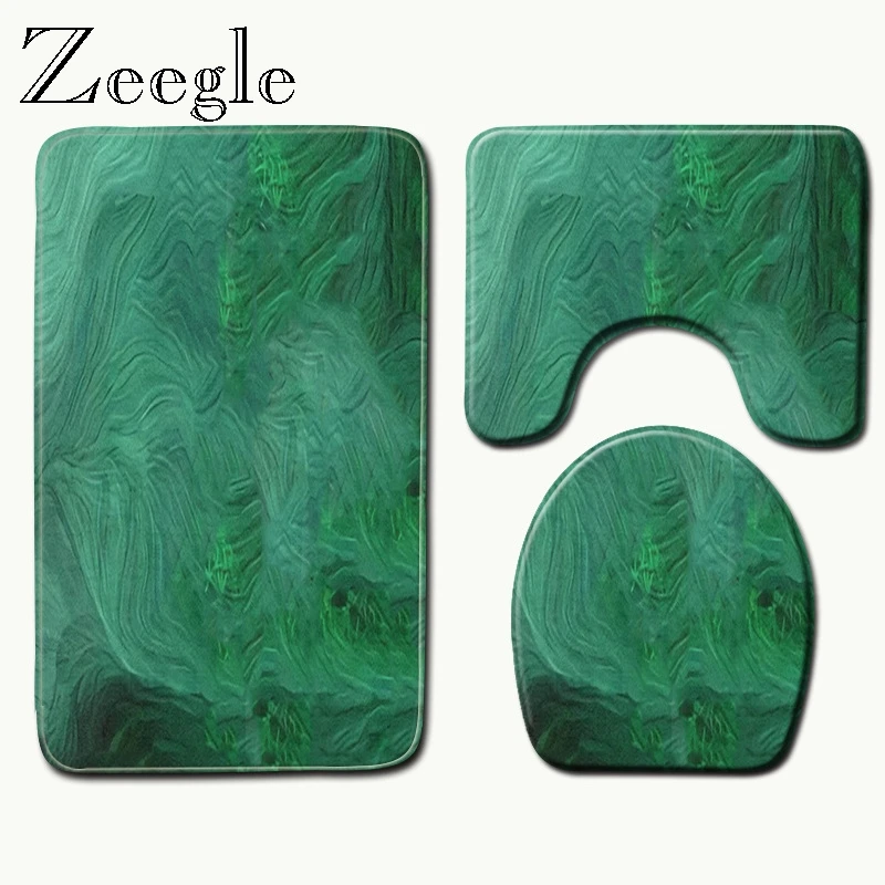 Zeegle Green Bathroom Mat Set Toilet Rugs Non-slip Pedestal Rug Lid Toilet Cover Anti-slip Bath Mats Absorption Toilet Floor Mat