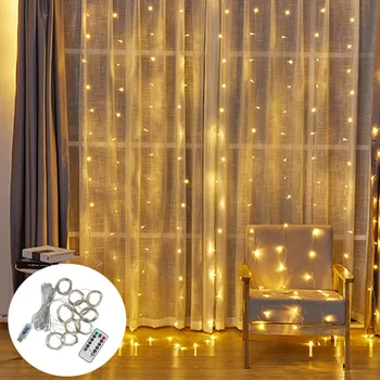 

3X3/3X2/3X1M Garland Curtain Fairy Lights Garland Led Usb Led Light Copper Wire Curtain Christmas Led Garland on The Window