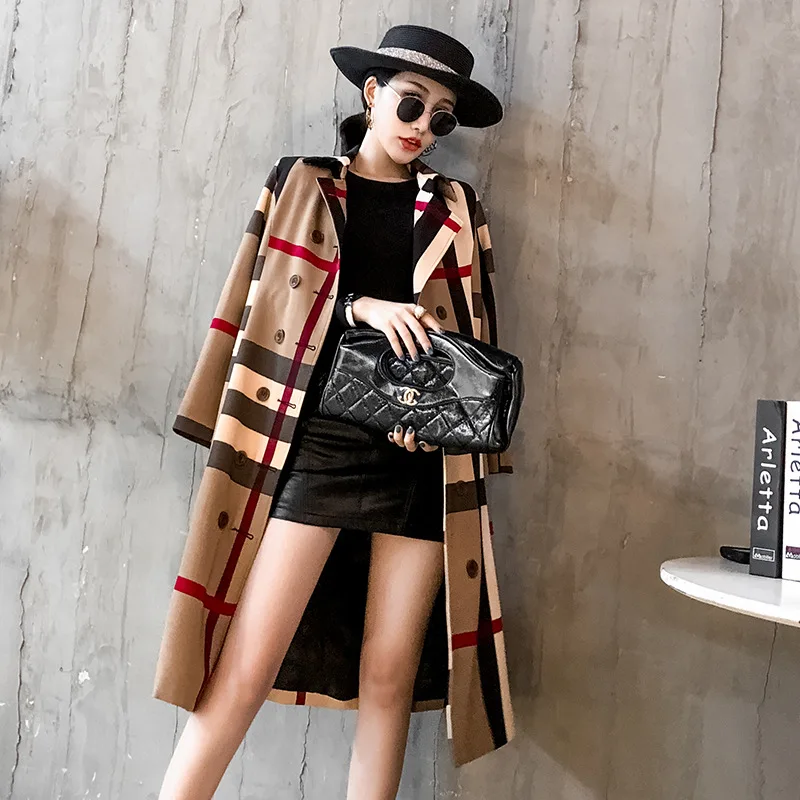 

2019 Autumn & Winter WOMEN'S Dress New Style Europe And America Ol Debutante Double Breasted Mixed Colors Retro GE Coat Elegant