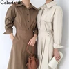 Colorfaith Новинка 2022 женские осенне-зимние платья рубашка с высокой талией элегантное винтажное модное корейское Плиссированное длинное платье DR1498 ► Фото 1/6