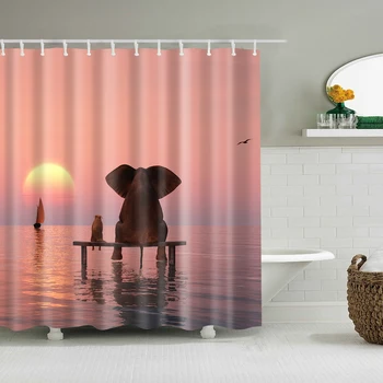 

Waterproof Thicken Shower Curtain Elephant Sitting by the Sea Sunset Mildew Proof Bath Tub Shower Curtain with 12 pcs Hooks
