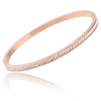 

V-181 Jewelry Bangle Bracelets With Two Line Crystal Rhinestone Pave Stainless Steel Opening Bangle For Women Accessories