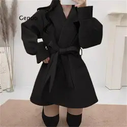 2021 European and American Autumn and Winter Women's New Fashion Lapel Waist Slimming Cardigan Mid-Length Woolen Jacket Women