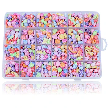 

DIY Acrylic Bead Kit With 24 Grids Plastic Box Handmade Jewelry Beads Set Necklaces Bracelet Making Educational Toy For Children