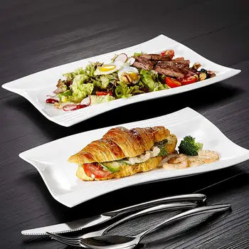 

MALACASA Amparo 2-Piece Ivory White Porcelain Dinner Combi-Set with 11"&13.25" Rectangular Ceramic Dessert Plate Salad Dishes