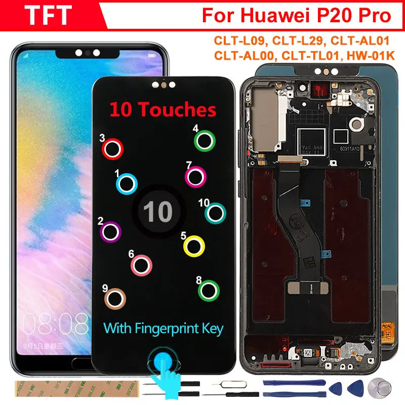 TFT LCD For Huawei P20 Pro Display 10 Touches Screen Replacement With Home Key Support Fingerprint P 20 | Мобильные телефоны и