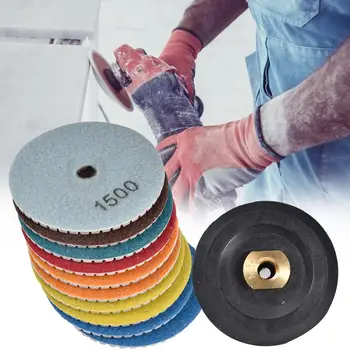 

4in Diamond Polishing Pads Set Rubber Sticking Tray Polishing for Granite Marble Concrete 1 sticking tray with 10polishing pad
