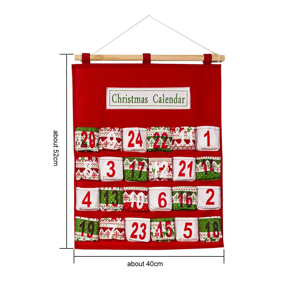 New Multi-pocket Floral Print Christmas Calendar Candy Storage Hanging Bag Decor