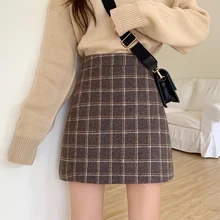 Женские юбки, Женская юбка-карандаш, Лолита, облегающая, сексуальная, зимняя, с высокой талией, винтажная, клетчатая юбка, шерстяная