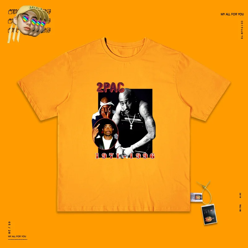 Salute 2pac бандит банда хип-хоп рэп Си Хай банк короткий рукав Футболка свободная Высокая улица хип-хоп - Цвет: yellow