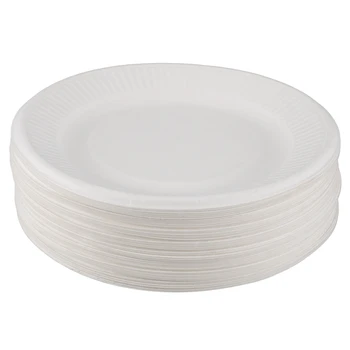 

100Pcs Disposable Sugarcane Saper Disc Kids Birthday Paper Plates Baby Shower Wedding Party Cake Pan Tableware Supplies