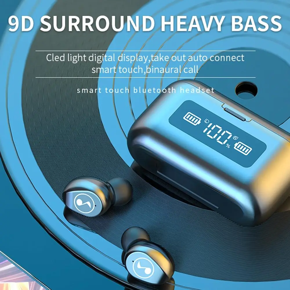 New Hot F9 Bluetooth Headset Light Carving Digital Display 2nd Generation 5 0 Invisible Sports Touch Bluetooth Headset