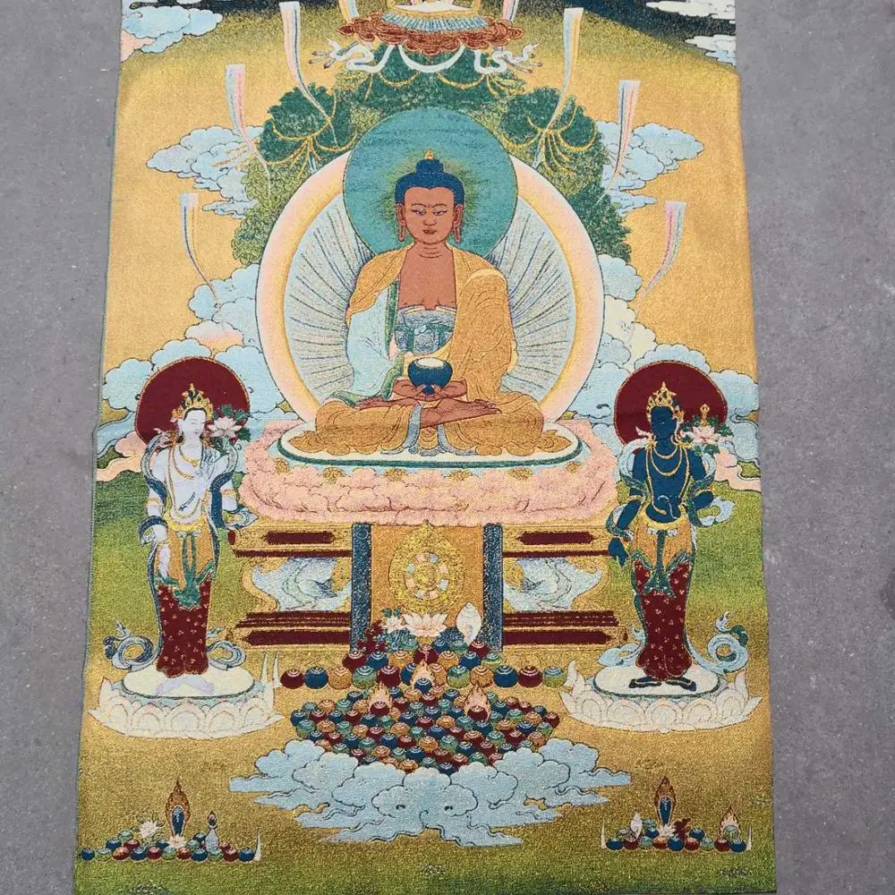 

Home Decor 35" Thangka embroidery Tibetan Buddhism silk embroidery brocade Nepal Medicine Buddha Amitabha Thangkas