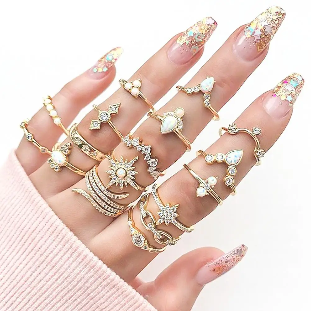 

17 Styles Vintage Rings Set For Women Moon Star Knuckle Finger Ring Female Bohemian Gold Silver Color Jewelry Accessories