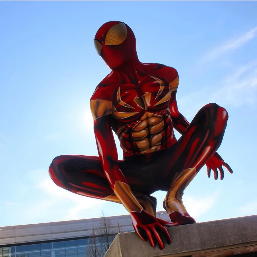 Костюм Железного Человека-паука из мультфильма «Человек-паук», золотой костюм, костюмы для косплея, полноразмерный комбинезон Zentai для взрослых Человека-паука