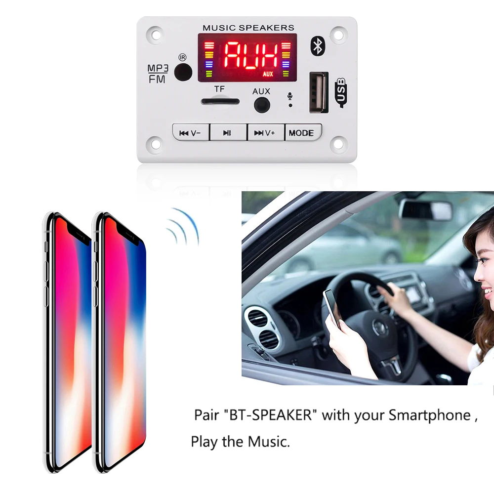 kebidu Hands-free MP3 Player Decoder Board 5V 12V Bluetooth 5.0 Car FM Radio Module Support FM TF USB AUX Recorders mp3player juice