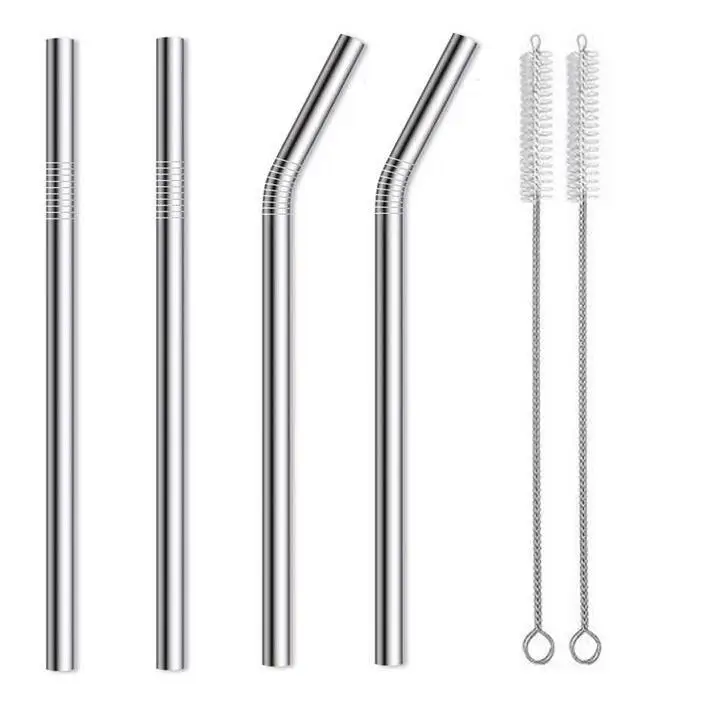 

6*215mm 304 Stainless Steel Straw Bent And Straight Reusable Colorful Straw Drinking Straws Metal Straw Party Wedding Bar Drinki