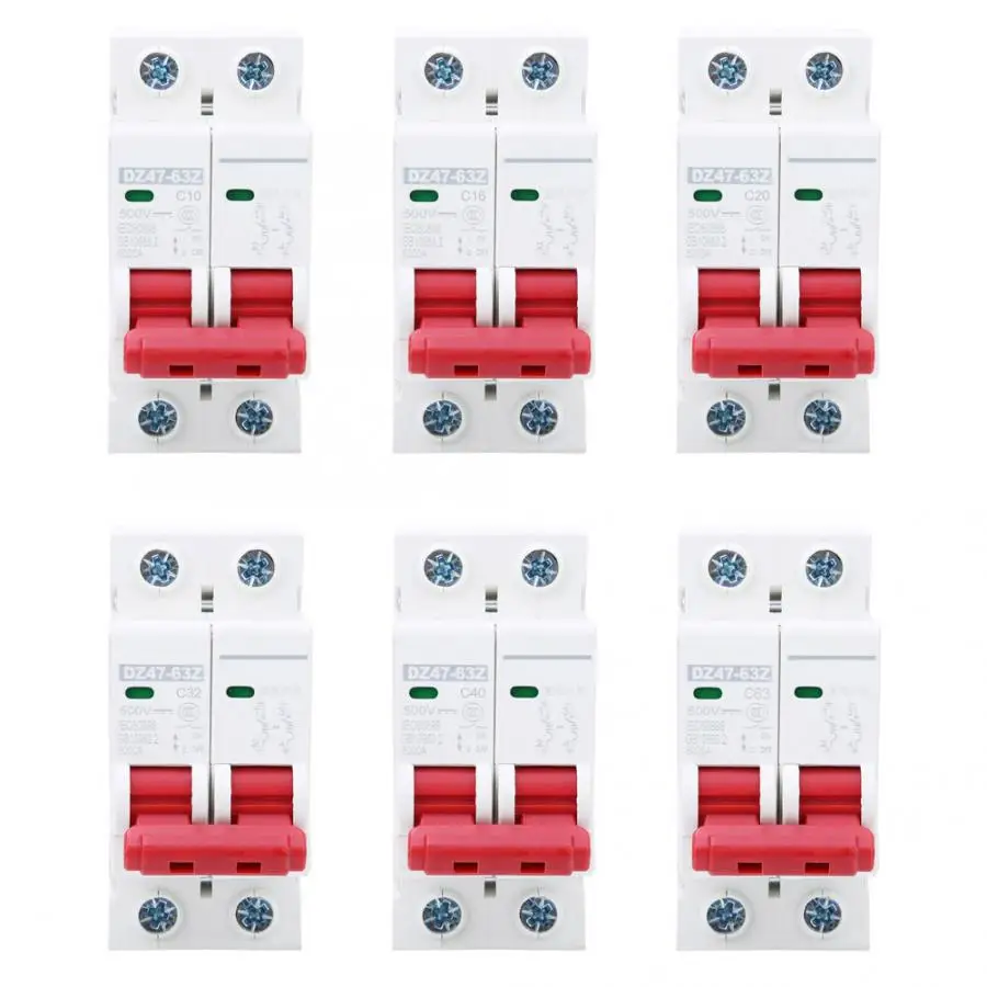 6 шт. 2P MCB миниатюрный выключатель DZ47-63 AC400V Бытовой Воздушный выключатель защита цепи