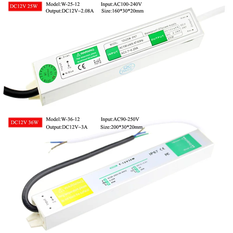 DC12V блок питания Водонепроницаемый 10 Вт 15 Вт 20 Вт 25 Вт 36 Вт 60 Вт 80 Вт 120 Вт 150 Вт ac dc trafo 220 в 12 В 24 в драйвер питания светодиодный для полосы