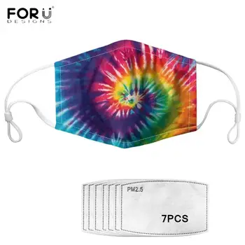 

FORUDESIGNS Tie Dye Colorful Pattern Unisex Mouth Mask Fashion Anti Dust/Haze/Smoke Adults Reusable Mask with 7Pcs Filters PM2.5