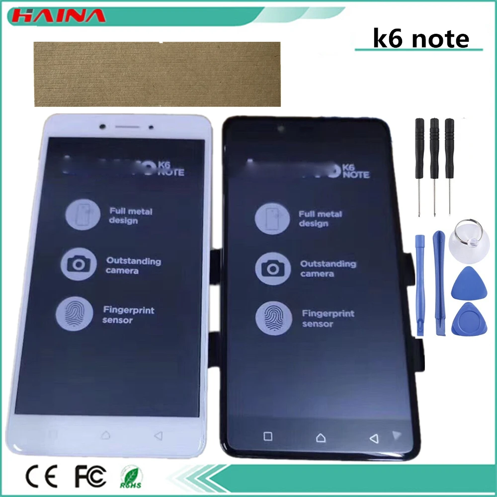 

5.5 Inch B/W/G color with Lcd For Lenovo K6 Note Full LCD Display Digitizer Touch Panel Screen Assembly with Frame+3M Tape Tools