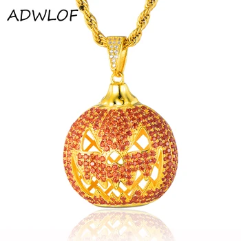 

Iced Out Full Cubic Zircon Halloween Pumpkin Necklaces & Pendants Men's Hip Hop Bling CZ Charm Gift for Men