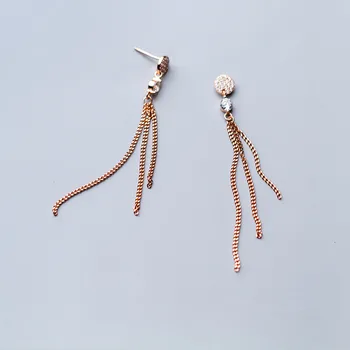 

Authentic wedding 100% Real 100% 925 Sterling Silver fine Jewelry Round cz set Geometric dangle Earrings Tassel long GTLE2437