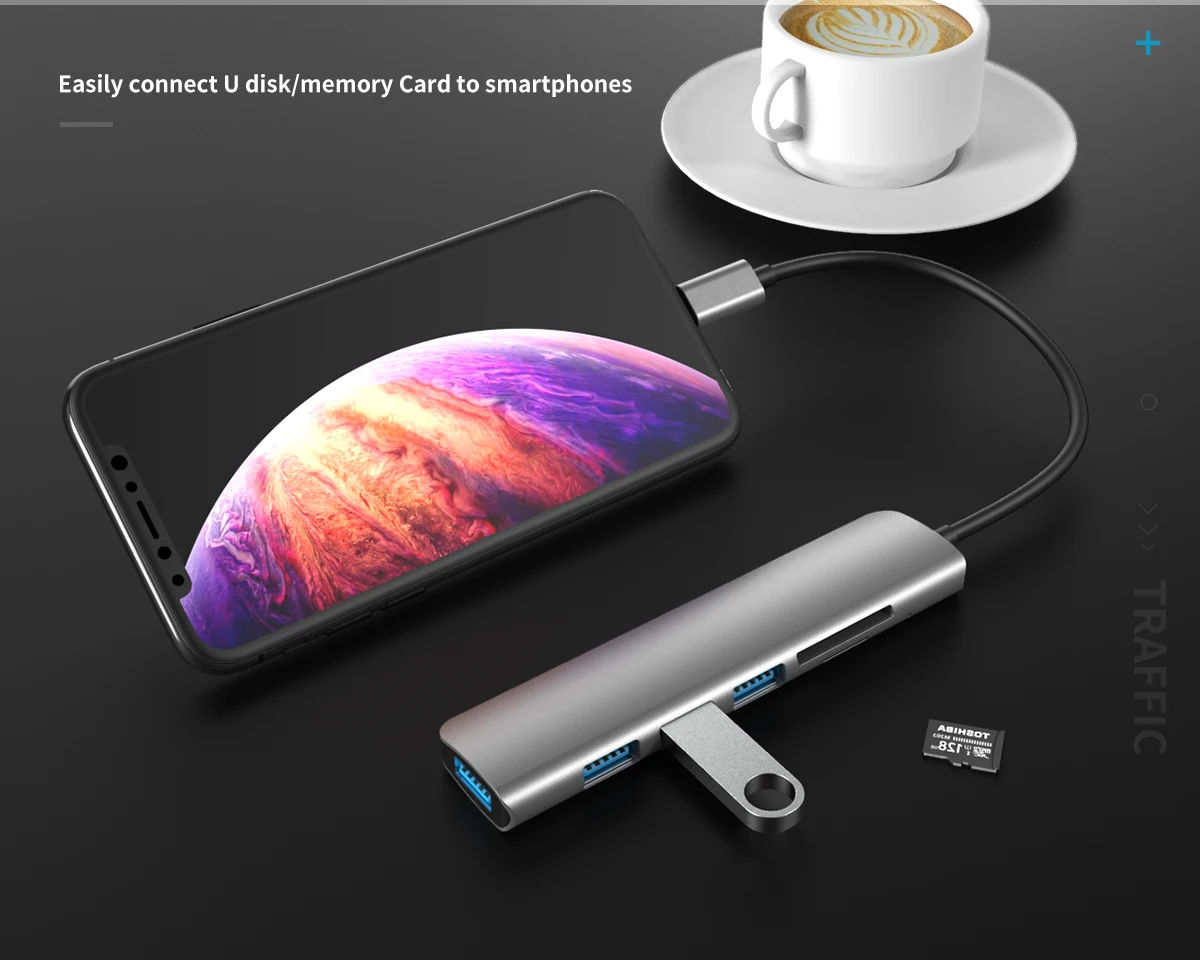 USB 3.1 Type-C Hub To HDMI Adapter 4K Thunderbolt 3 USB C Hub with Hub 3.0 TF SD Reader Slot PD for MacBook Pro/Air/Huawei Mate