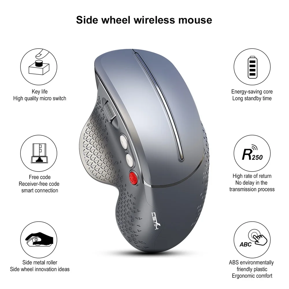Botões de Jogo do Rato Mouse sem Fio Lado da Roda do Mouse para pc Nova Vertical Kuwfi 800–3200dpi Ergonômico – Laptop 2020 6