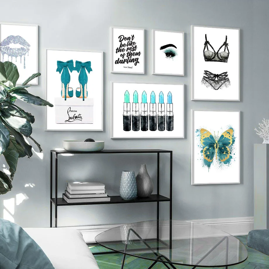 

Fashion Lipstick High heels Butterfly Bra Wall Art Canvas Painting Nordic Posters And Prints Wall Pictures For Living Room Decor