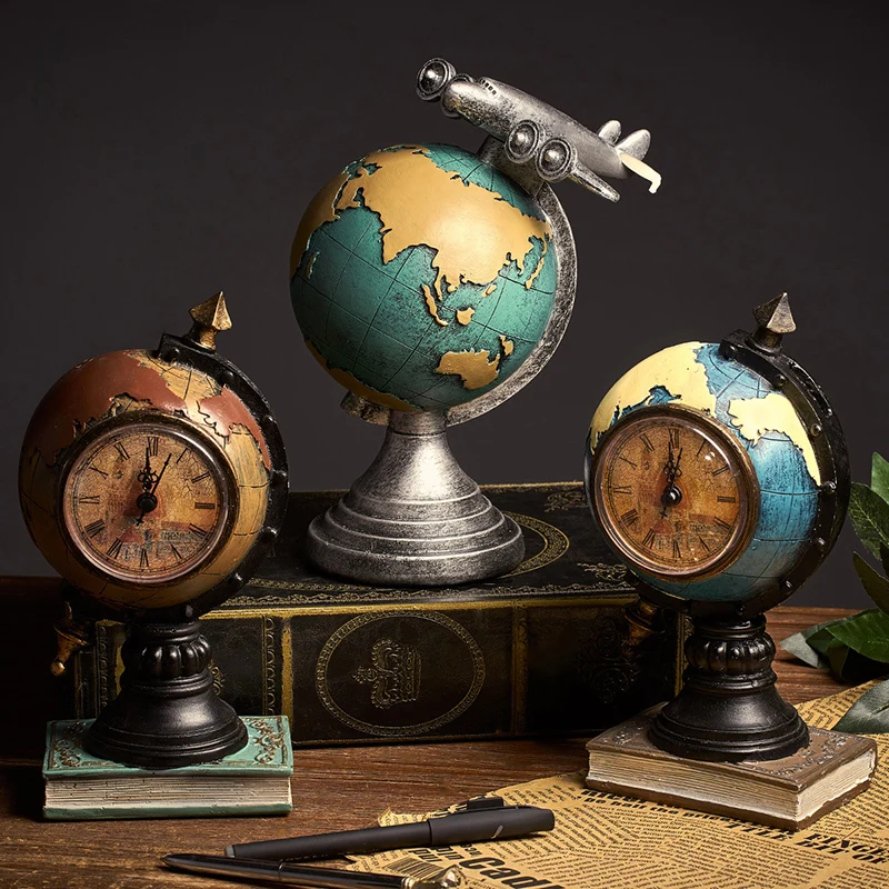 

Retro Globe Clock Home Decor Living Room Offic Crafts Desktop Display Wedding Gift