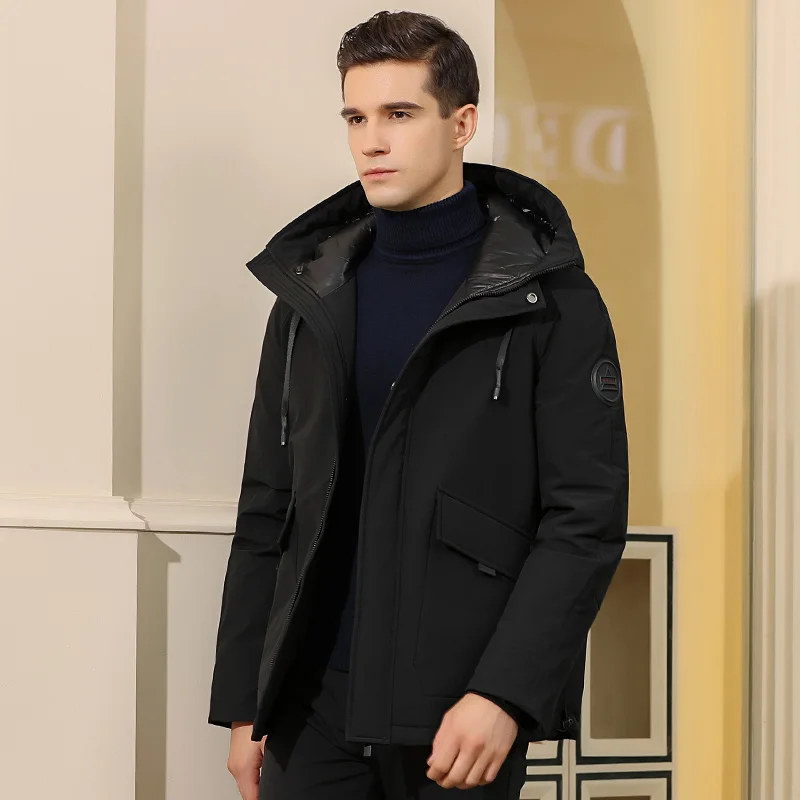 

2019 winter new men's down jacket Warm 90% white duck down hooded zippered with pockets men's down jacket