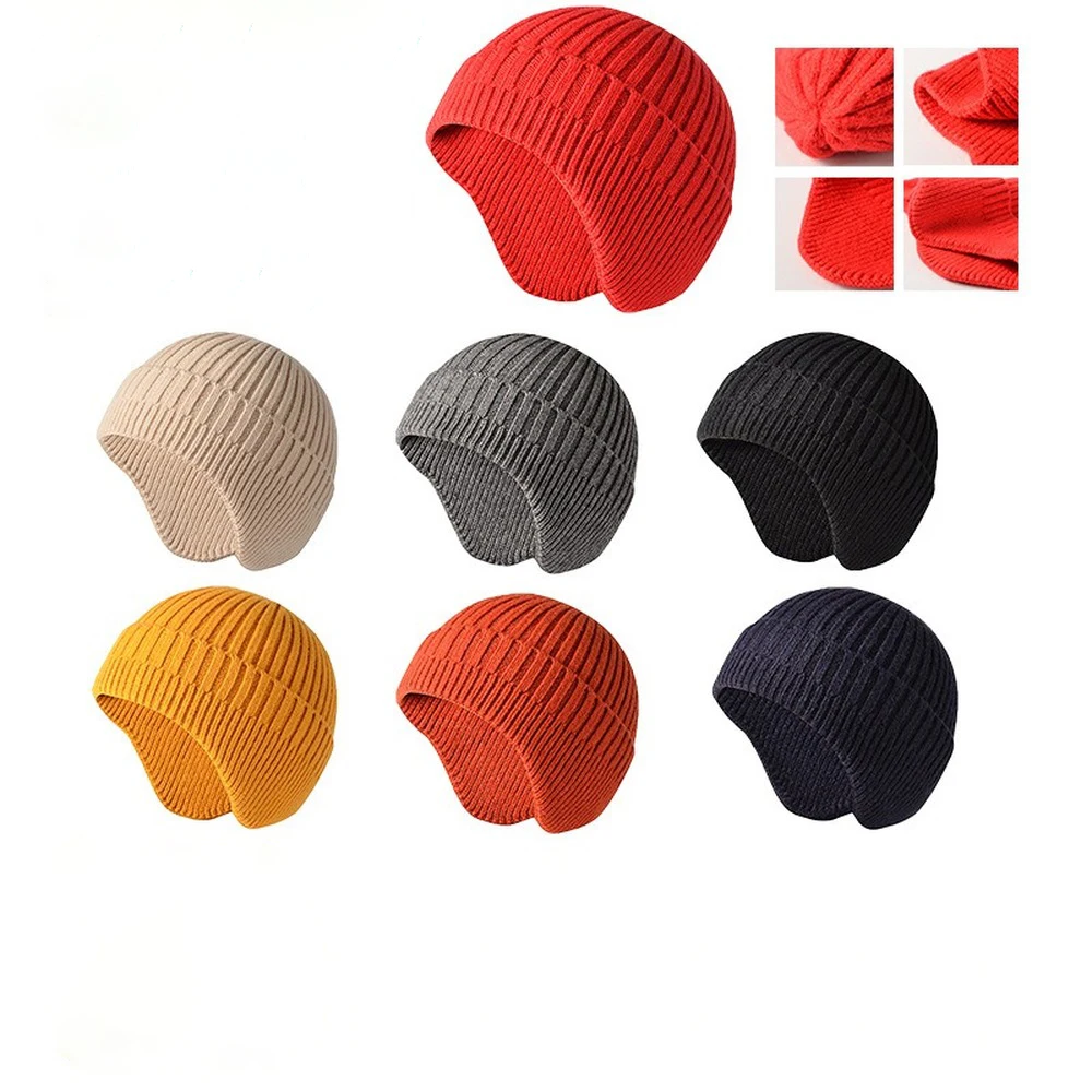

Winter Earmuff Cap Men Women Outdoor Knitted Hat Warm Beanies Skull Hat Windproof Earflaps Bonnet Hats 2020 New