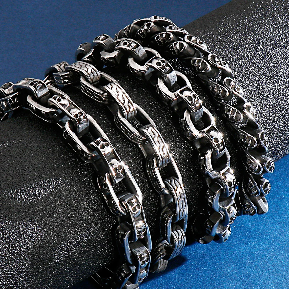 Gothic Skull Head Links Chain Bracelet For Men 316L