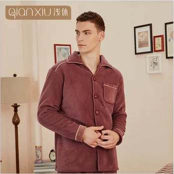 

2020 Winter Plus size Pijamas Men Casual Pajama sets Male Warm Flannel Sleepwear suit Men's Turn-down collar Coat & Pants XXL