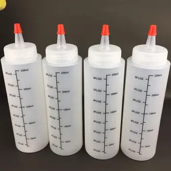 

5PCS 250ML Squeeze Squirt Condiment Bottles With scale Squeeze Ketchup Mustard Mayo Hot Sauces Olive Oil Bottles Kitchen Gadget