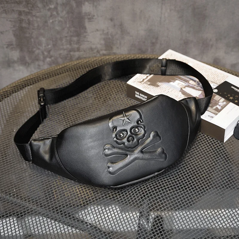 Mannen Sling Tassen Merk Fashion Mannen 3D Schedel Borst Zak Split Lederen Crossbody Schoudertassen Hoge Kwaliteit Reizen Winkelen Mannen Sling Tassen Merk Fashion Mannen 3D Schedel Borst Zak Split Lederen Crossbody Schoudertassen Hoge Kwaliteit Reizen Winkelen