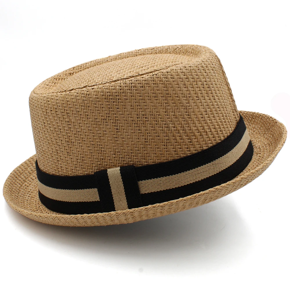 straw fedora hat Men Women Classical Straw Pork Pie Hats Fedora Sunhats Trilby Caps Summer Boater Beach Outdoor Travel Party Size US 7 1/4 UK L straw fedora hat mens