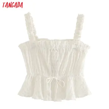 

Tangada women sexy strethy white camis top spaghetti strap sleeveless backless tunic blouses shirts tops 4M171