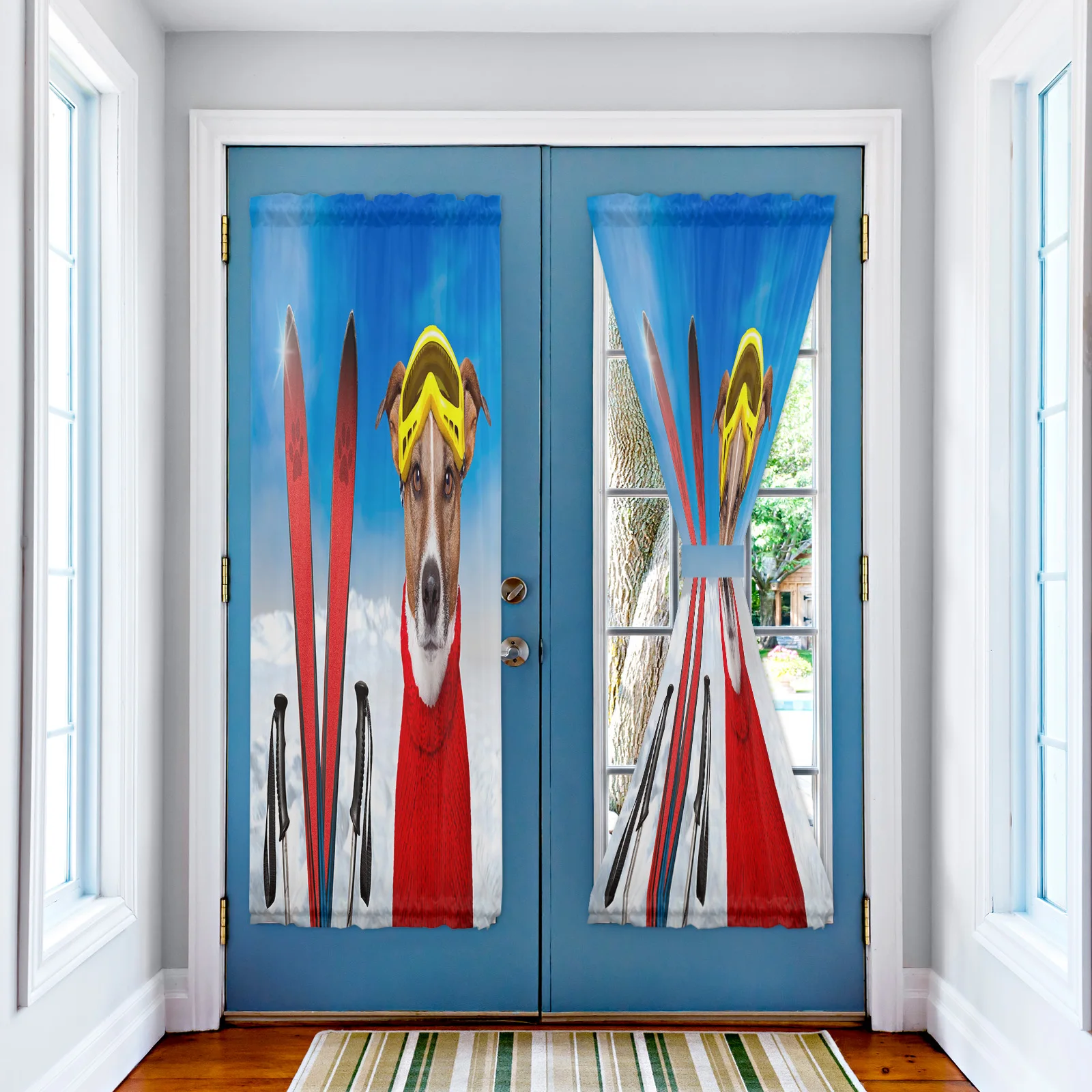 Red Sweater Dog Snowboard Curtains for Living Room Home Decor Balcony Door Curtain Valance Kitchen | Дом и сад