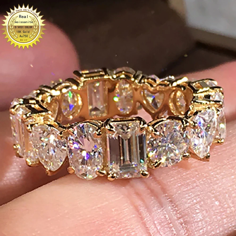 

18K Au750 Yellow Gold Ring 0.5 Carat Each Round Oval Heart Emerald Moissanite Diamond Ring