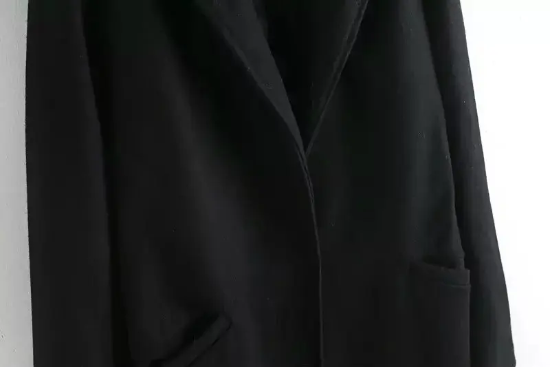 VomVoa ZA женское черное лацкан шерстяного пальто средней длины Свободное пальто Куртка теплое манто большой размер длинное пальто