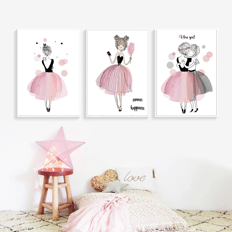 Pink-Dancing-Ballet-Girl-Posters-and-Prints-Girls-Friendship-Wall-Art-Nordic-Style-Painting-Pictures-for