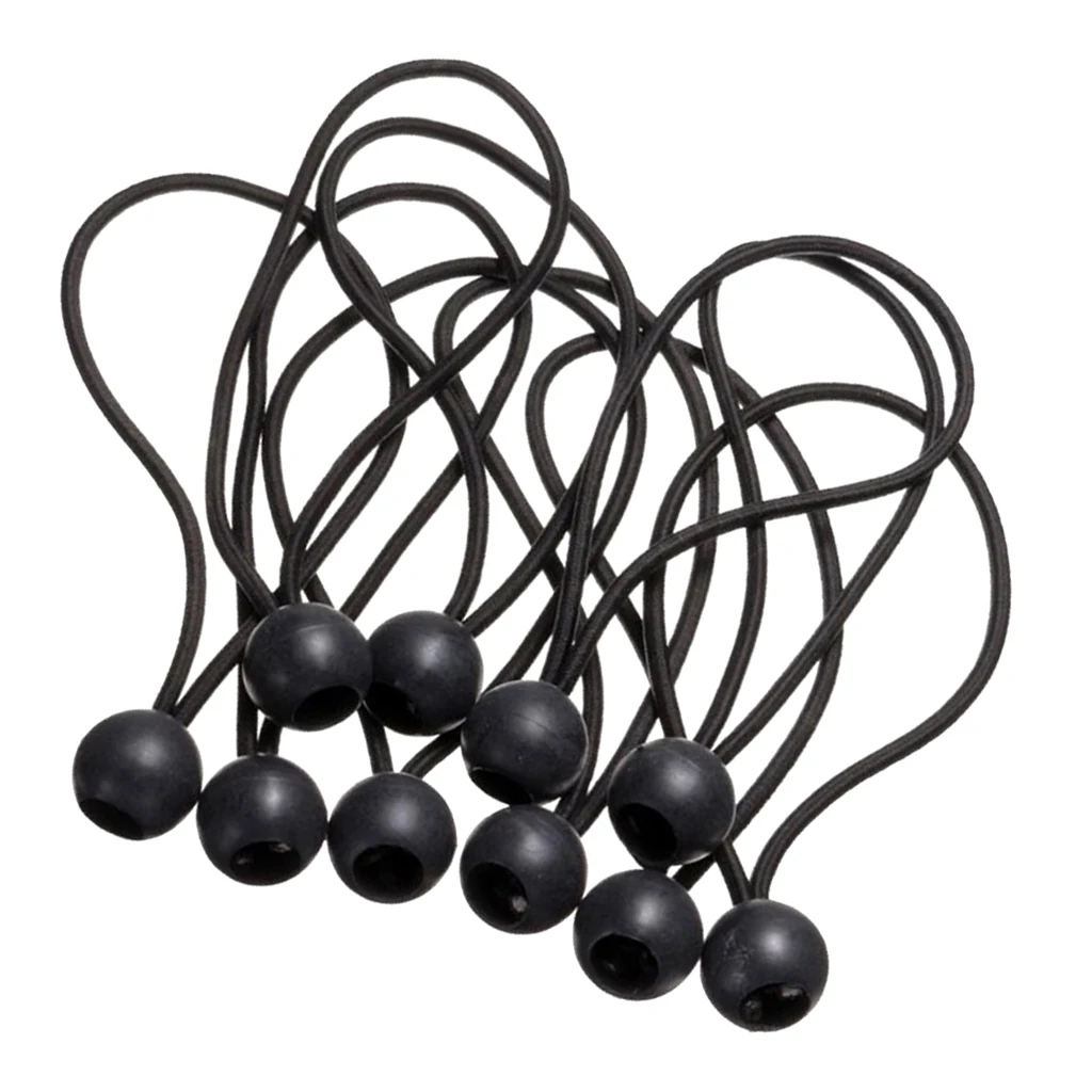 10pcs Bungee Loop Strap Black Ball Elastic Cords for Camping Tent Pavilion Tarpaulin Banner Heavy Duty