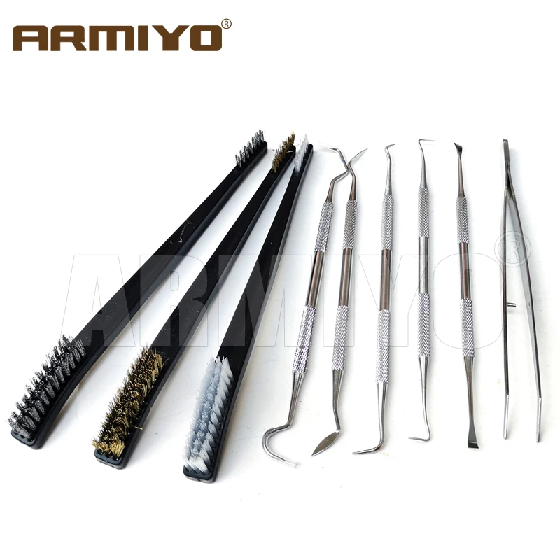 Armiyo 9 pz/set attrezzatura barile di pulizia deposito di carbonio Kit di sporco Set di grimaldelli a doppia estremità in acciaio inossidabile caccia con spazzola a pistola - immagine 6