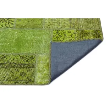 

Handmade Green Vintage Overdyed Patchwork Area Rug 080x150 Cm-2'7''X4'11''