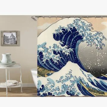 

3D Digital Colorful Giant Wave Printing Waterproof Shower Curtain Thickened Mildew Polyester Shower Curtain Bathroom Accessories