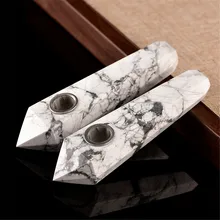 

1PC White Turquoise Smoking Pipe Natural Gemstone Crystal Point Wand Healing Quartz Stone Decoration with 1 Brush+1 Filters Free