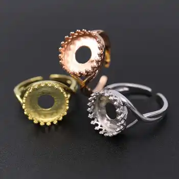 

12MM Round Crown Bezel Rose Gold Plated Solid 925 Sterling Silver Adjustable Ring Settings with Free Form Shank 1210048
